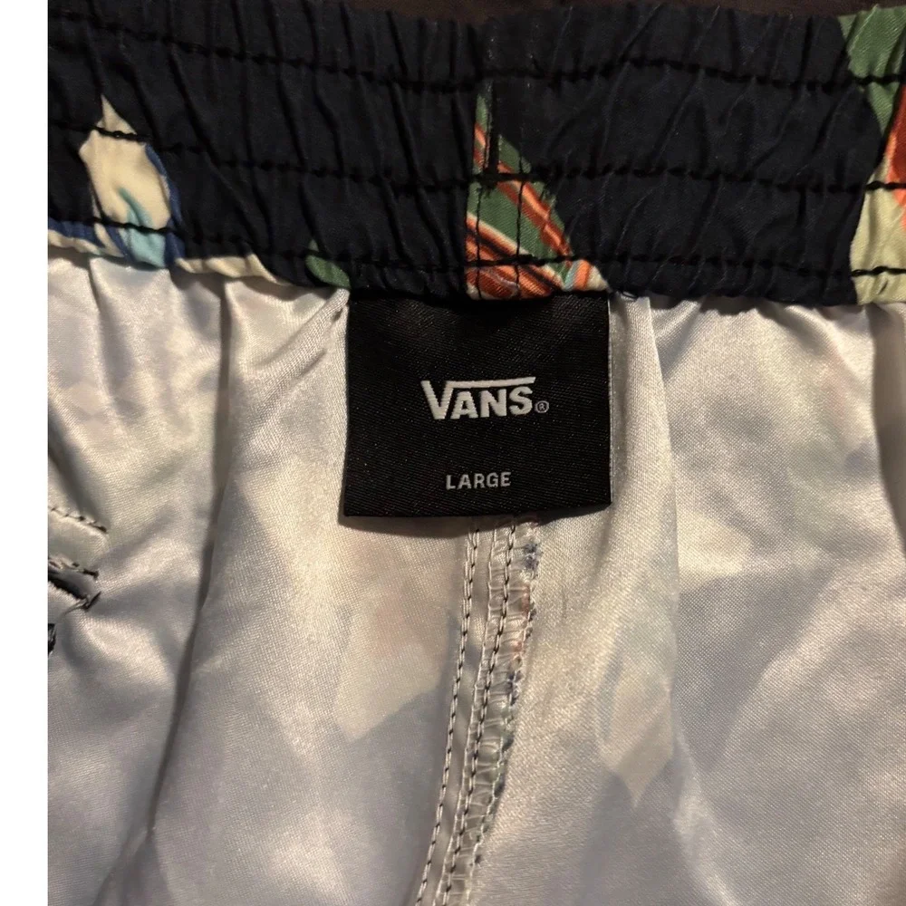 Vans Mens Large Tropical Floral Checkerboard Swim‎ Trunks Black Board Shorts